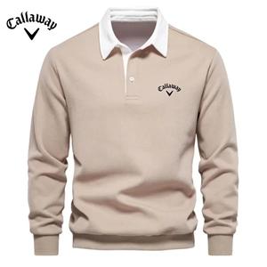Callaway Heren Geborduurd Puur Katoenen Poloshirt met Lange Mouwen voor Herfst en Winter, Nieuwe Modieuze en Casual Multifunctionele Top M