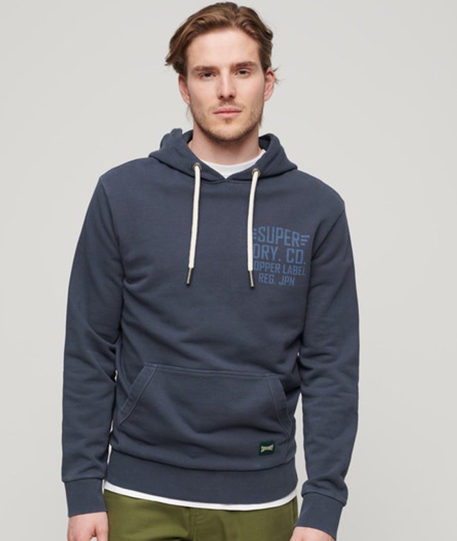 Superdry Hoodie met Koperen Label en Print Blauw