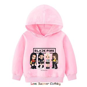 MINISO Kpop BP Jump 2025 Hoodie Pink Girls Band Clothing 4-14Yrs Adorable Anime Graphic Pullover Summer Comfortable Y2K Tops 150