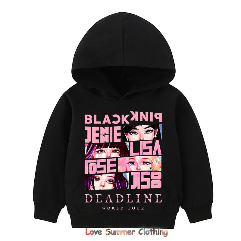 MINISO Kpop BP Jump 2025 Hoodie Roze Meisjes Band Kleding 4-14 Jaar Schattige Anime Grafische Trui Zomer Comfortabel Y2K Tops 140
