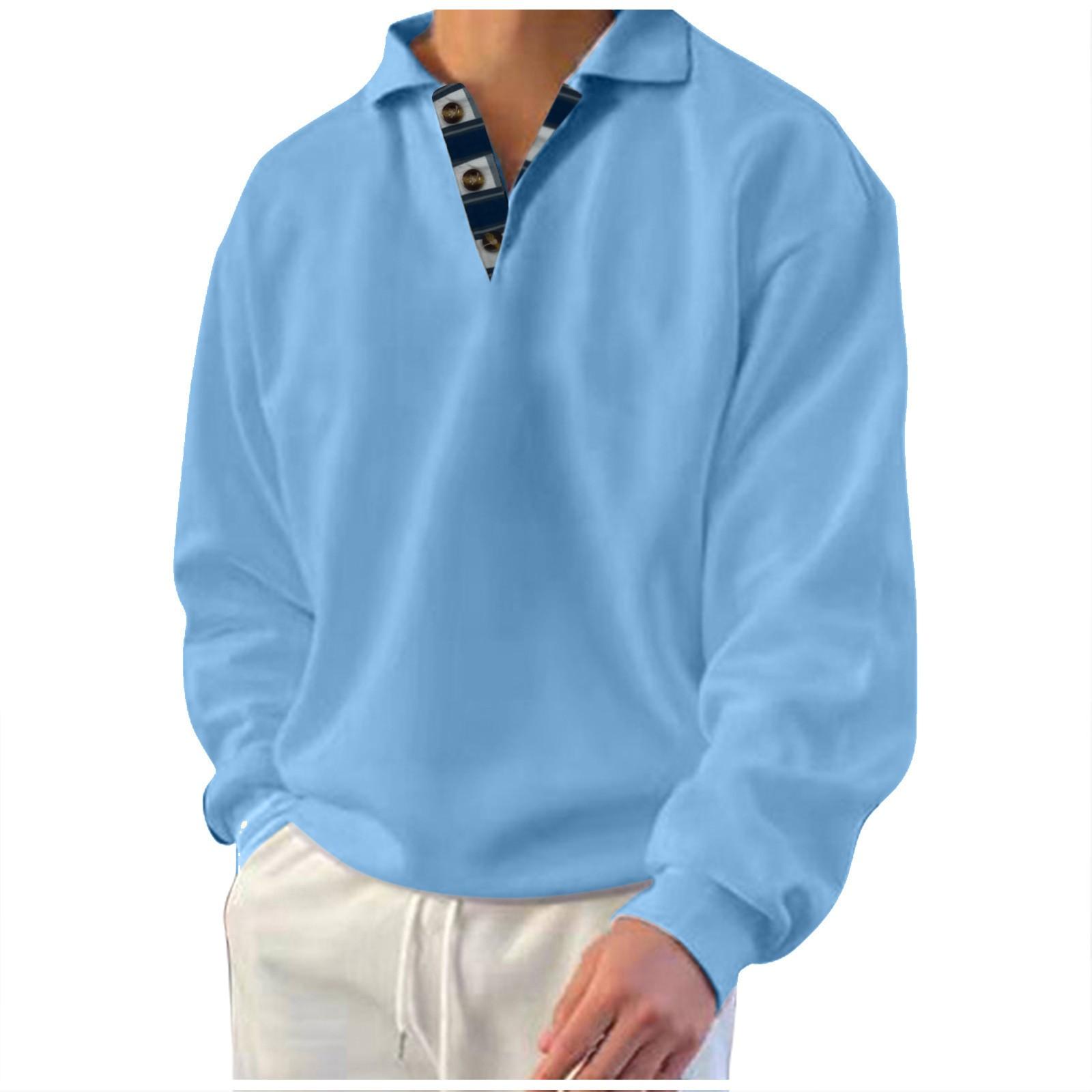 Ren Bag Heren Sweatshirt Winter Sweatshirt Effen Kleur Revers Losse Lange Mouw T-shirt L blauw