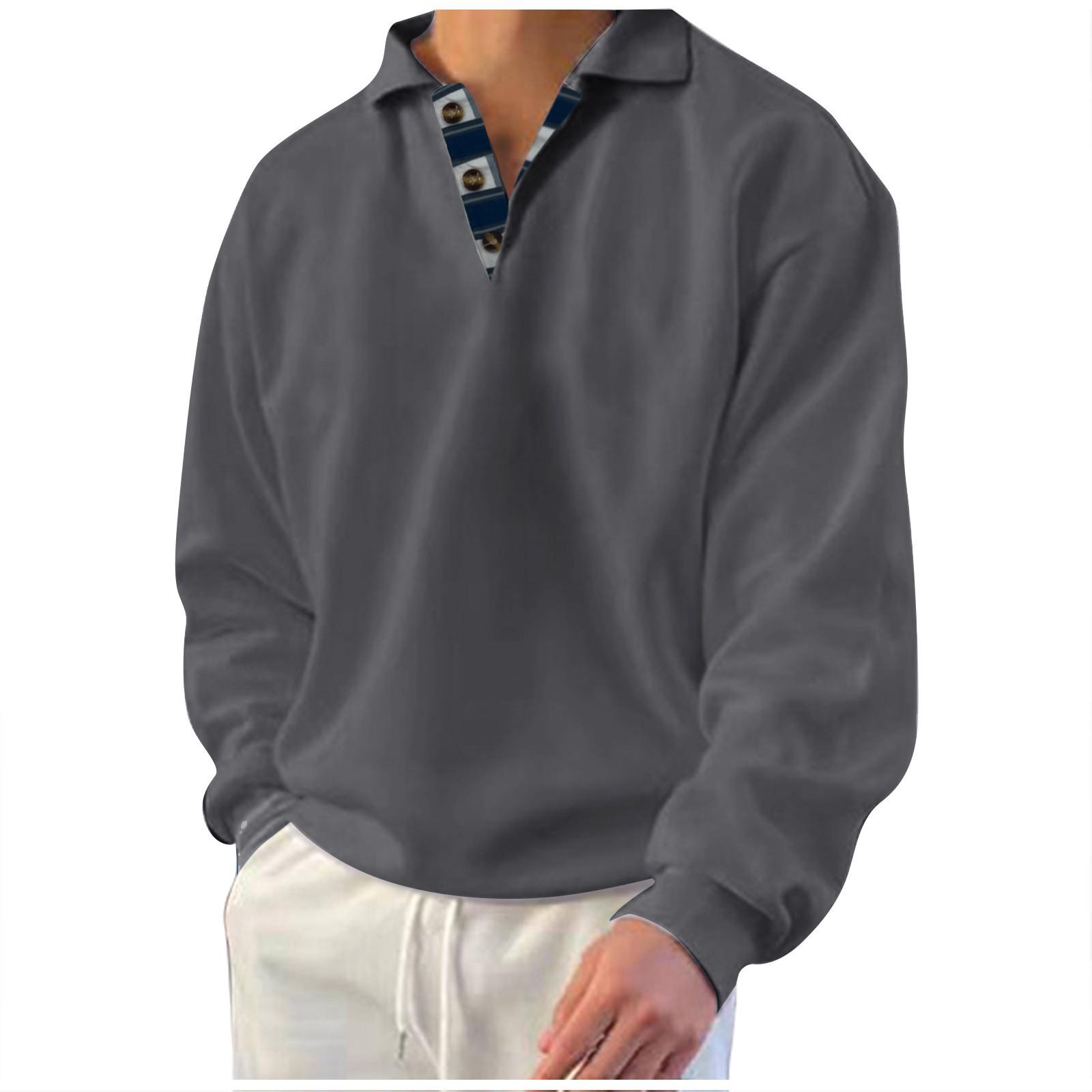 Ren Bag Heren Sweatshirt Winter Sweatshirt Effen Kleur Revers Losse Lange Mouw T-shirt XXL