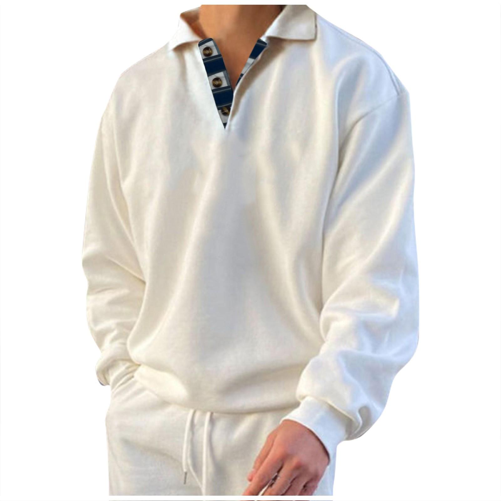 Ren Bag Heren Sweatshirt Winter Sweatshirt Effen Kleur Revers Losse Lange Mouw T-shirt XXL wit