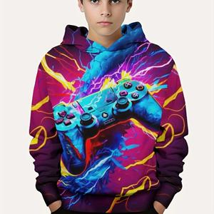 ETST 07 mode kleurblok gamepad 3d print leuke en gezellige hoodie voor kinderen jongen houd hem warm en stijlvol kind capuchon trui tops kleding 150