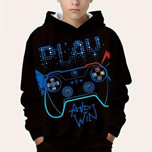 ETST 07 mode kleurblok gamepad 3d print leuke en gezellige hoodie voor kinderen jongen houd hem warm en stijlvol kind capuchon trui tops kleding 160