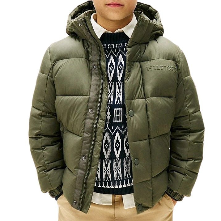 Tommy Hilfiger Mixed Texture Hooded Puffer Winterjas Junior