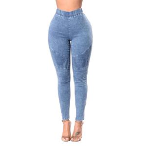 Angel Ting Dames zomermode hoge taille hoge elastische heuplift jeans XL lichtblauwe kleur