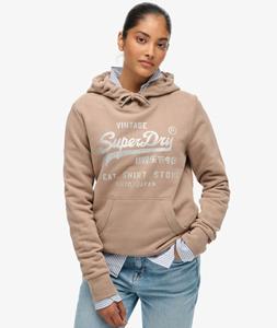 Superdry Vintage Hoodie met Versierd Logo en Relaxte Pasvorm Grey