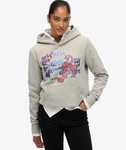 Superdry Tokyo Hoodie met Vintage Logo en Relaxte Pasvorm Grey