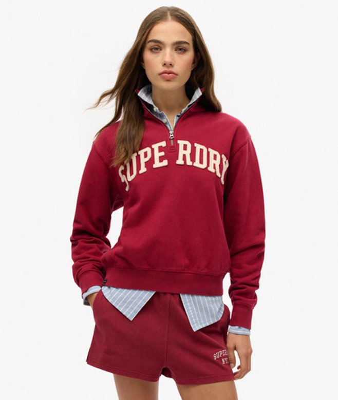 Superdry Athletic Essentials Sweatshirt met Applicatie en Halve Rits Red