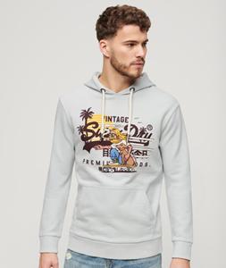 Superdry Hoodie met Vintage-logo en Grafische Print Lichtblauw