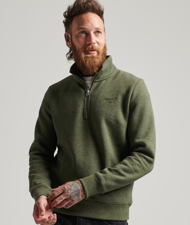 Superdry Essential Sweatshirt van Biologisch Katoen met Halve Rits en Logo Groen