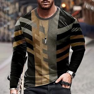 Haodingfushi Herenkleding Herfst Winter Nieuw 3D Digitale Print Lange Mouw Ronde Hals T-shirt Heren Sport Casual Pullover T-shirt 4XL