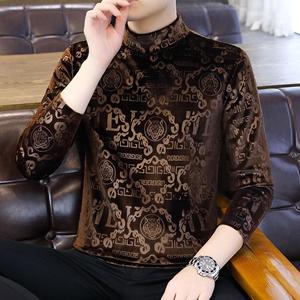 VantaGoods Trendy gouden fluwelen sweatshirt met lange mouwen voor heren - dik, warm, herfst/winter T-shirt met halfhoge kraag XL (125-140 jin)