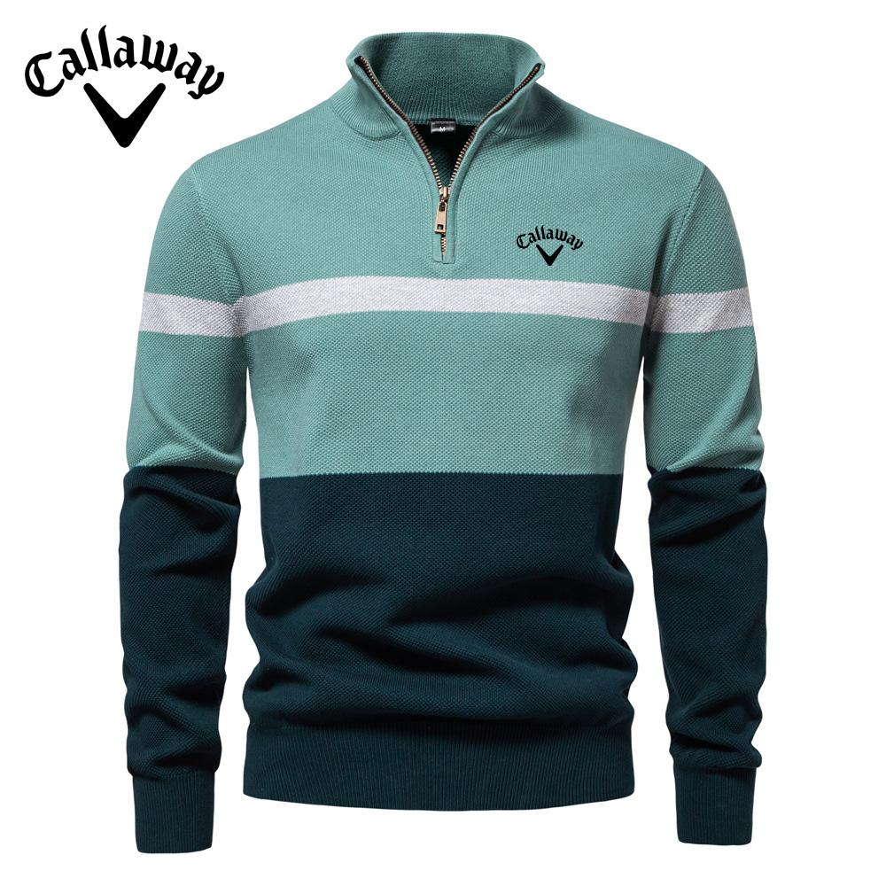 Callaway 2025 Herfst/Winter Geborduurde Nieuwe Grote Opstaande Kraag Heren Trui Halve Rits Kleurblok Gebreide Trui Kwaliteit Herenkleding L