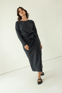 Clotsy Damen vegan Kleid Maxine Polka Dots Dunkelgrau