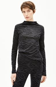 ARMEDANGELS Damen vegan Longsleeve Calunaa Zebra Schwarz/Grau