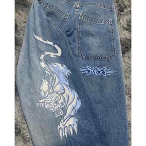 Tinicoo Geborduurde Baggy Jeans Y2K Kleding Mannen Vrouwen Harajuku Hip Hop Geborduurde Vintage Blauwe Baggy Jeans Lage Taille Wijde Pijpen M