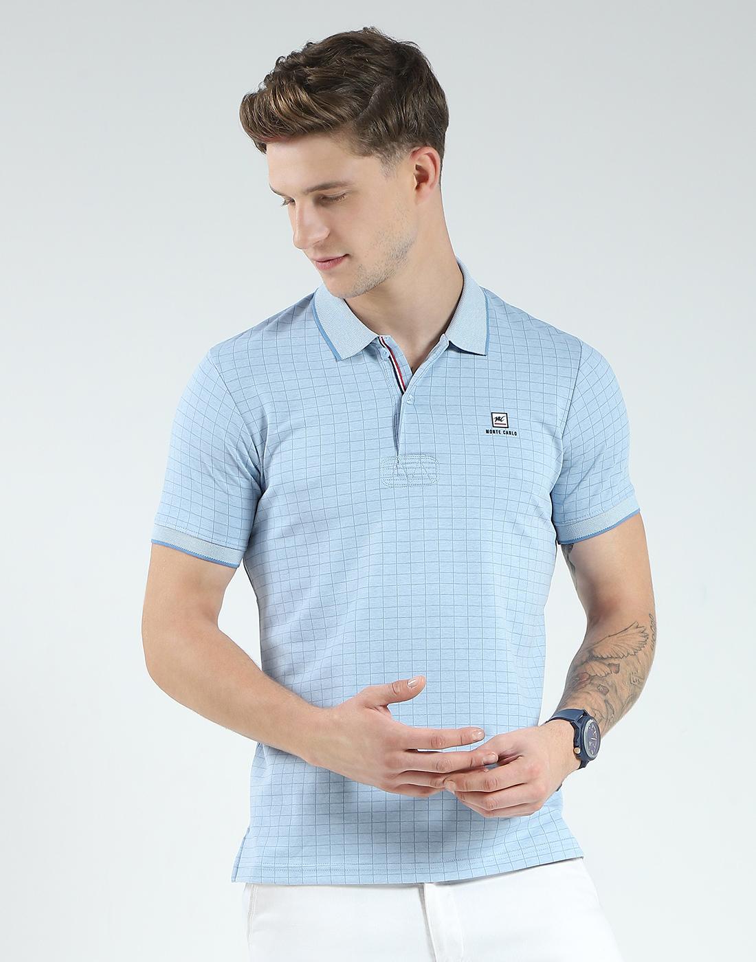 MONTE CARLO Heren Slim Fit Bedrukt Polo T-shirt met Halve Mouw XXL blauw