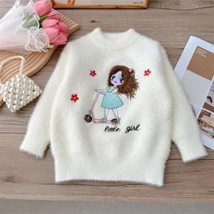 WTEMPO Meisjes Winter Imitatie Nerts Bont Cartoon Sneeuwvlok Meisje Trui met Dikke Velvet Top Ronde Hals Trui 110
