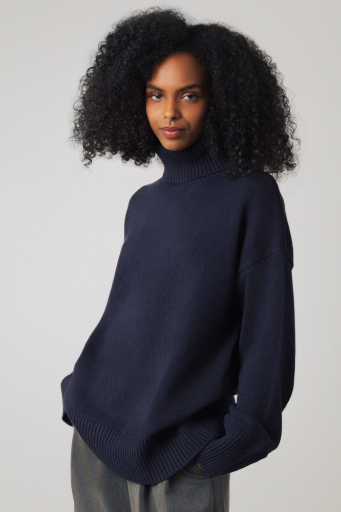 Honest Basics Damen vegan Rollkragenpullover Chunky Mitternachtsblau