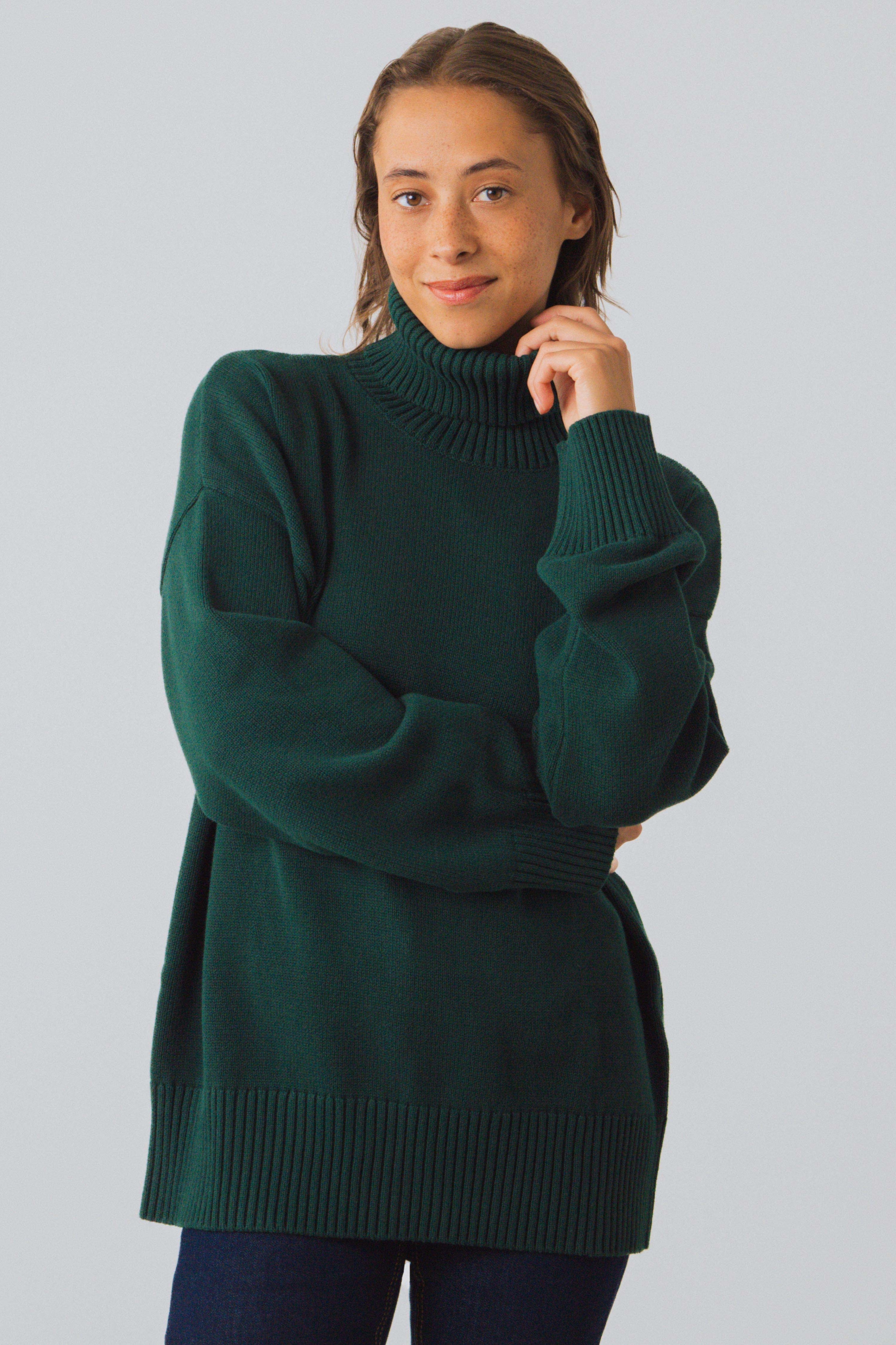 Honest Basics Damen vegan Rollkragenpullover Chunky Pine Green