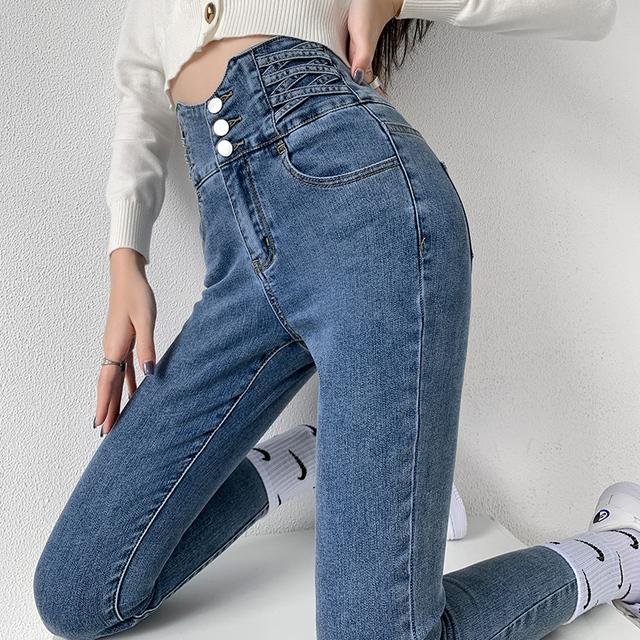 Fashion bag01 Skinny Pencil Jeans Vier Knopen Vintage Hoge Taille Vrouwen Slim Stretch Denim Broek Strakke Broeken Dames Broeken XL
