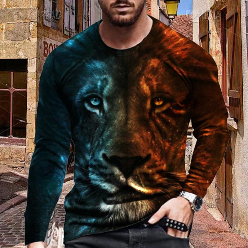 Womens blouse shirts Nieuwe 3D Grijze Luipaard Print Heren T-shirts Lange Mouw T-shirts Ronde Hals Casual Pullover Herenkleding Plus Size 3XL