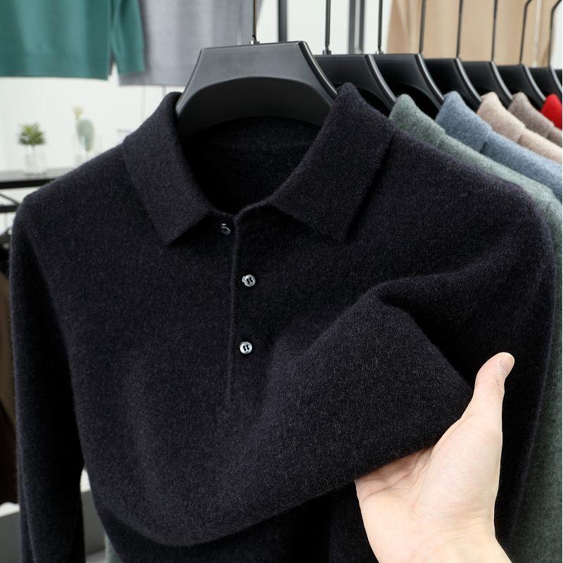 Taiai Smart Casual Herfst Winter Trui Heren Effen Revers Knoop Eenvoud Mode Luxe Lange Mouw Pullovers Gebreide Tops XXXL