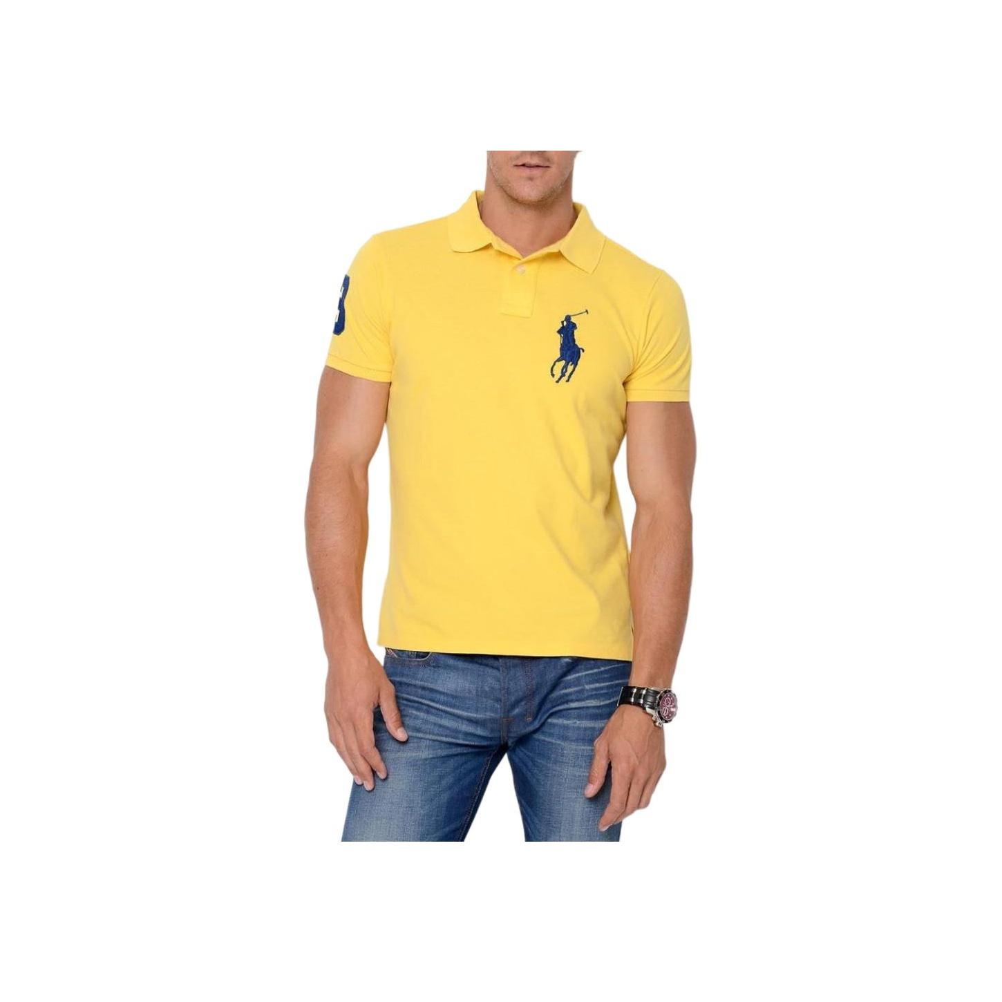Ralph Lauren Polo  SS23 Logo Geborduurde Pullover Straight Fit Korte Mouw Poloshirt Heren tops Geel 710697457-049 XL