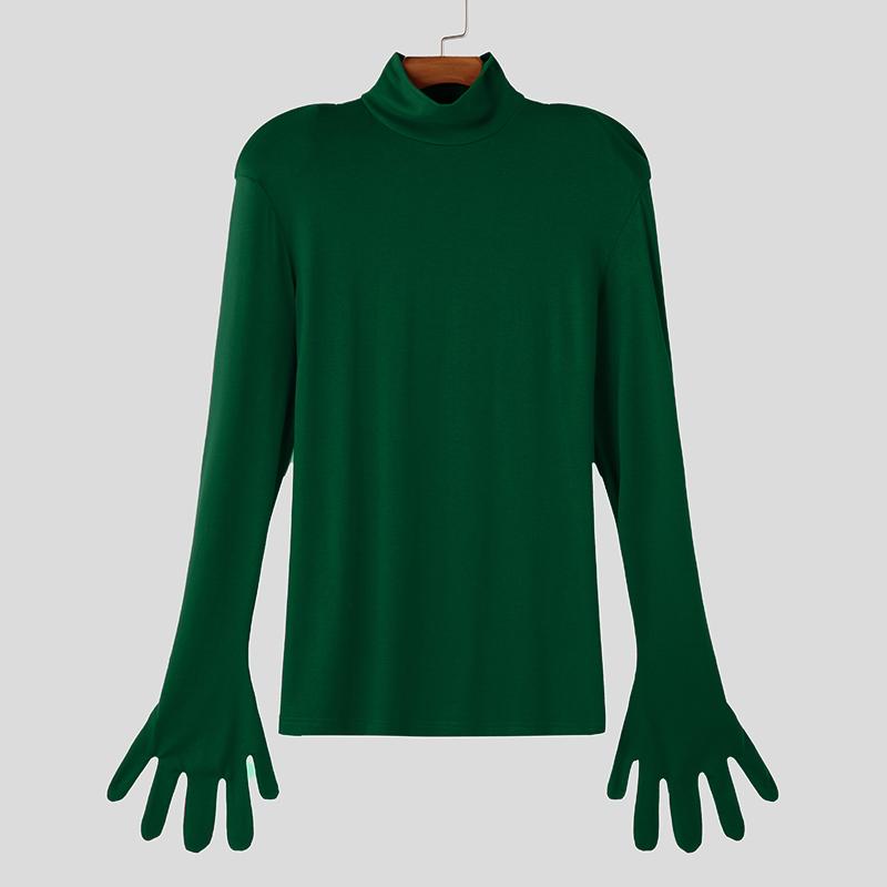 INCERUN Heren Mockneck Lange Mouw Handschoenen Tops Getailleerd Ondershirts L