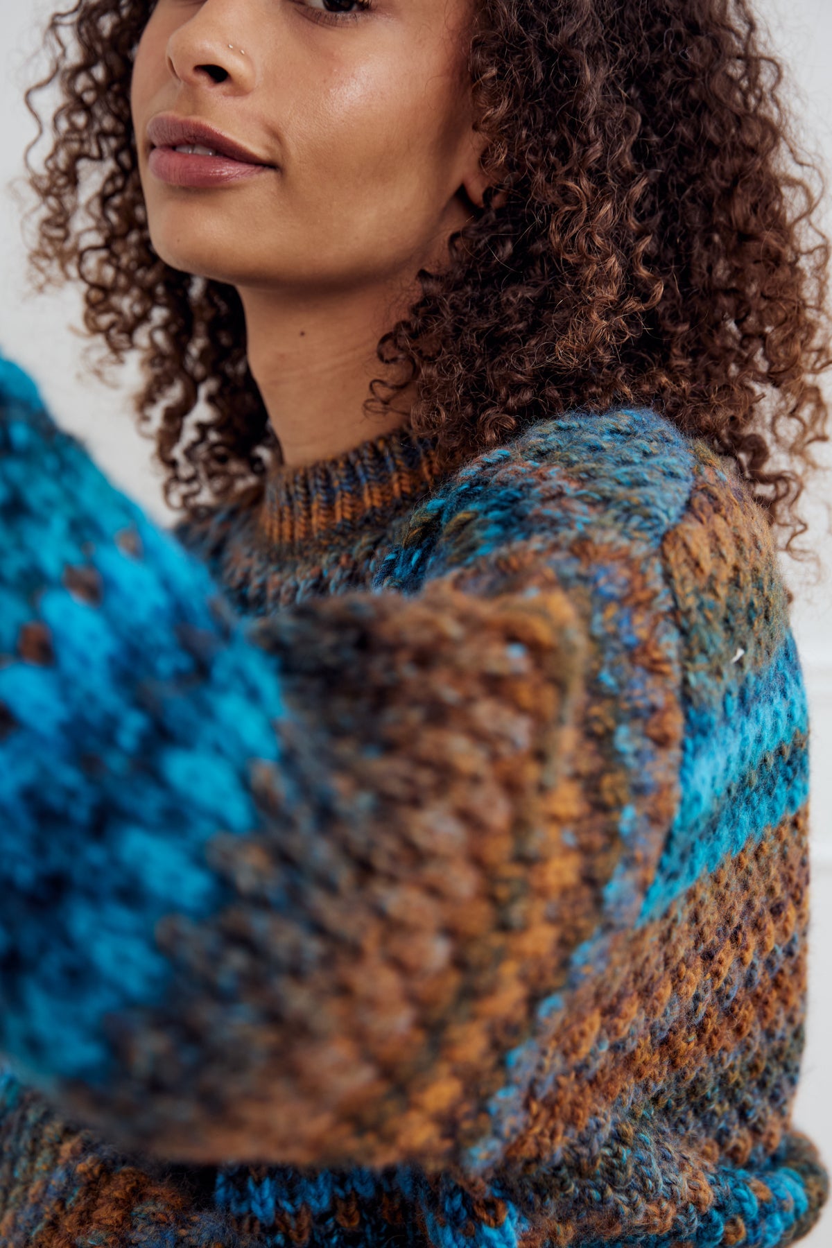 Noella Gio Knit Sweater Turquoise Brown Mix