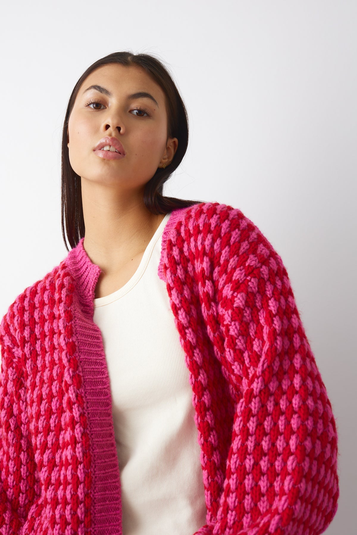 Noella Gio Knit Cardigan Pink Red Mix