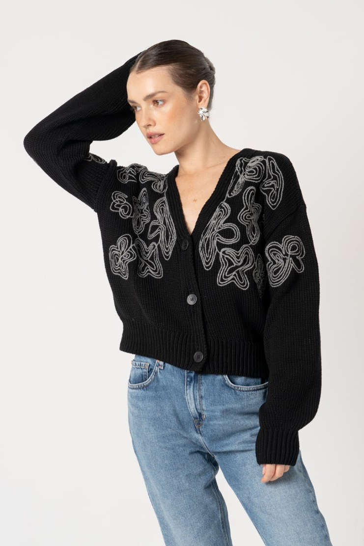 Lovjoi Damen vegan Strickjacke Leylah Schwarz Grau