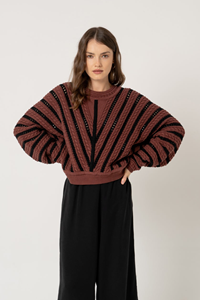 Lovjoi Damen vegan Pullover Elondra Kastanienrot Schwarz