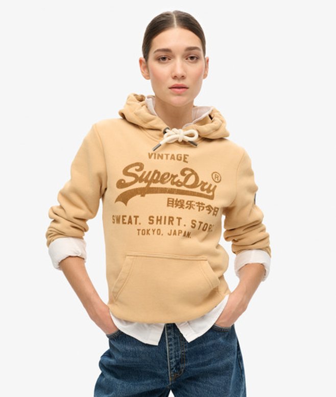 Superdry Klassieke Hoodie met Velours Print Bruin
