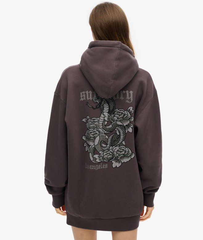 Superdry Tattoo Hoodiejurk met Stras Zwart