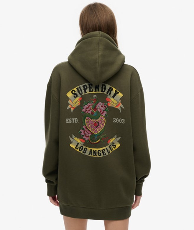 Superdry Tattoo Hoodiejurk met Stras Khaki