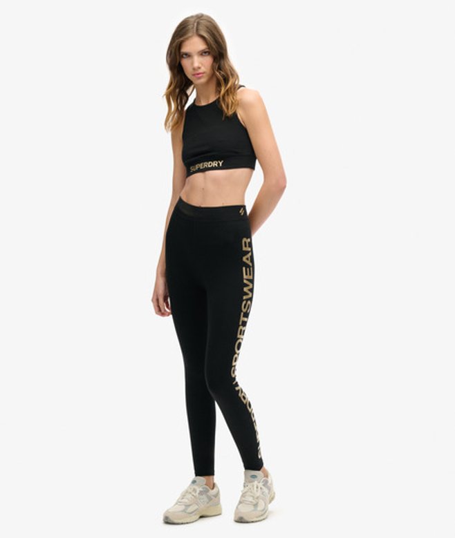 Superdry Sportieve Legging met Hoge Taille Zwart