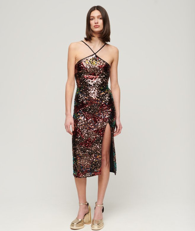 Superdry Midi-jurk met Halternek en Lovertjes Multi