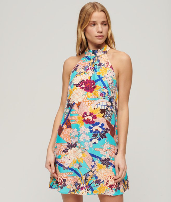 Superdry Mouwloze Mini-jurk met Print Blauw