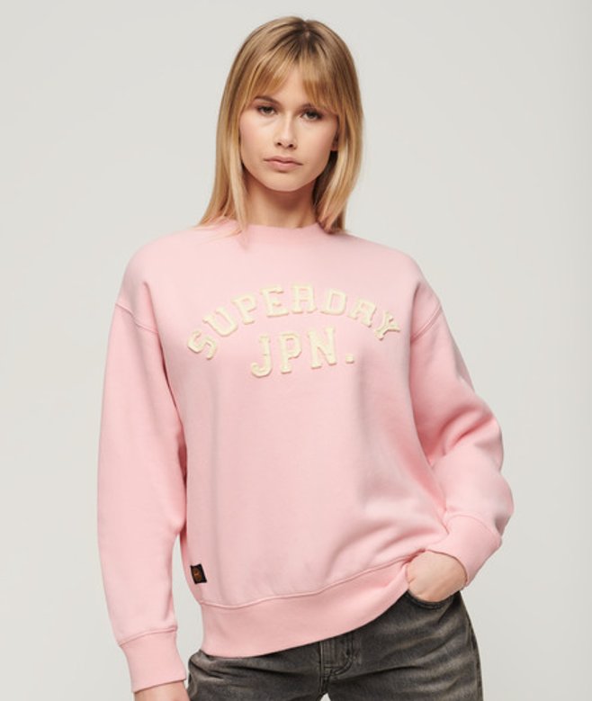 Superdry Athletic Sweatshirt met Appliqué en Losse Pasvorm Roze