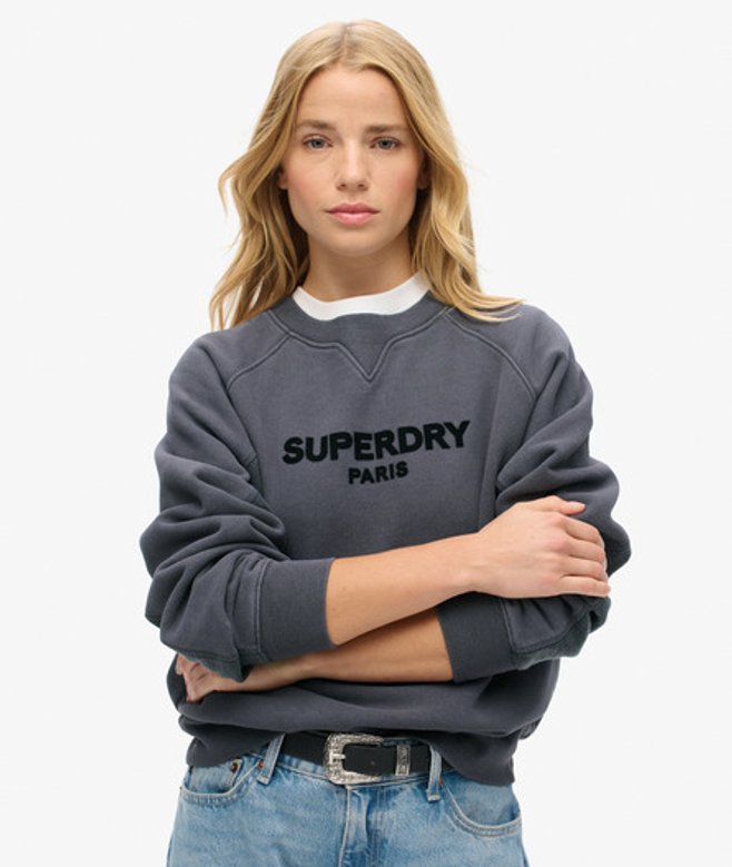Superdry Luxe Sport Sweatshirt met Ronde Hals en Losse Pasvorm Donkergrijs
