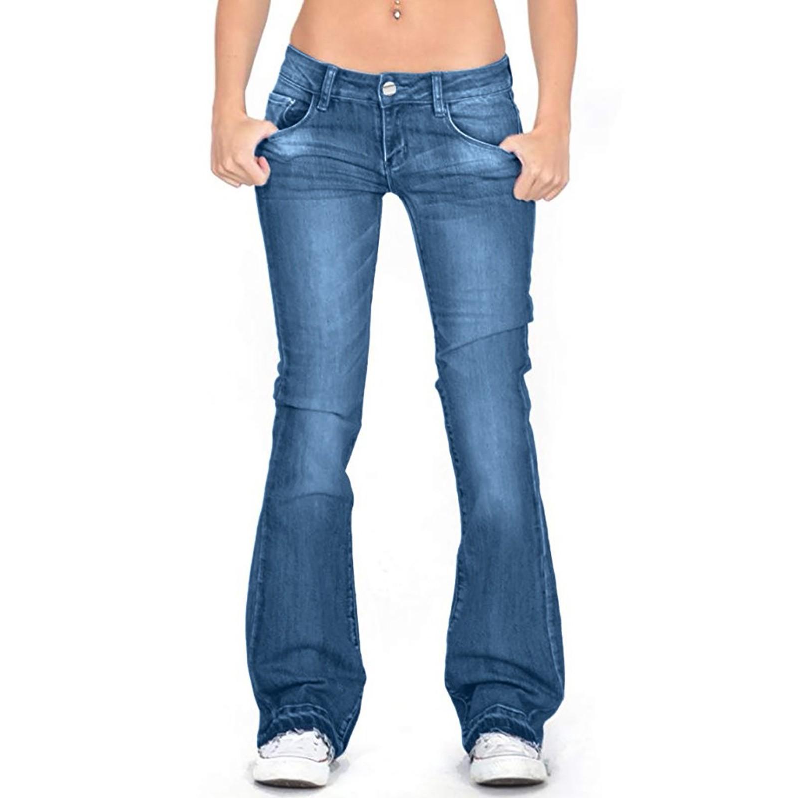 Lady cosmetic Damesjeans Skinny flare-broek Damesbroek Lange effen kleur jeans XS donkerblauwe kleur