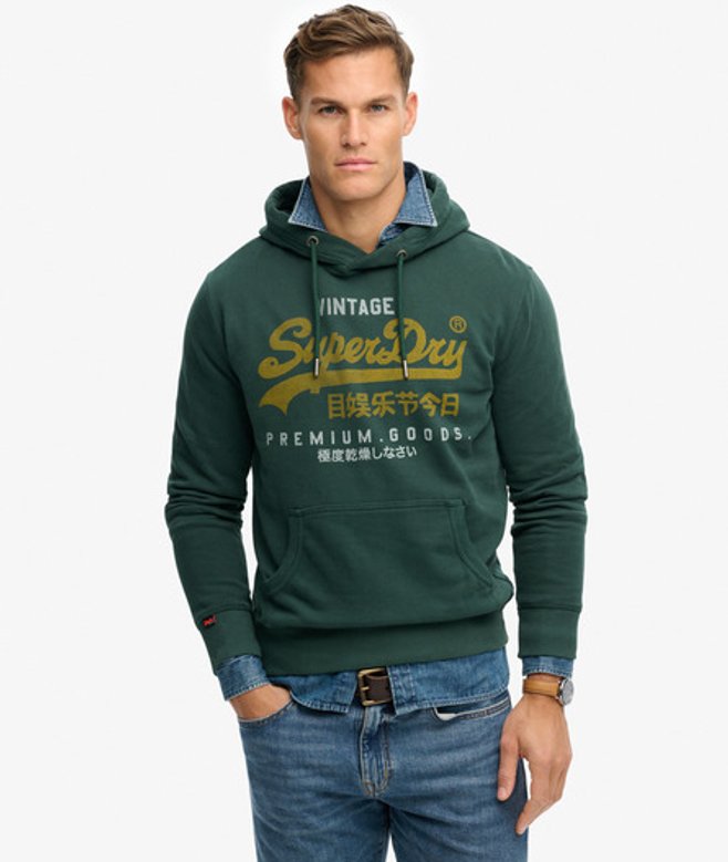 Superdry Duo Classic Hoodie met Vintage Logo Green