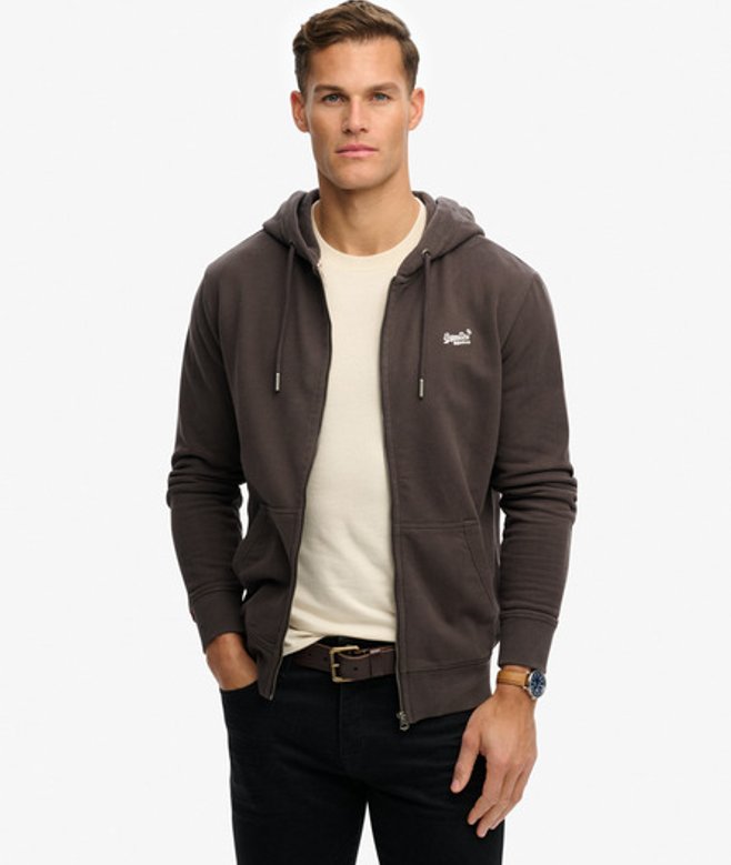 Superdry Essential Logo Half Brushed Zip Hoodie Black