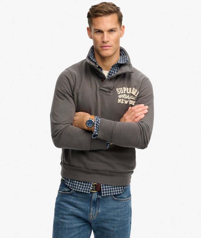 Superdry Vintage Athletic Henley Sweatshirt Dark Grey