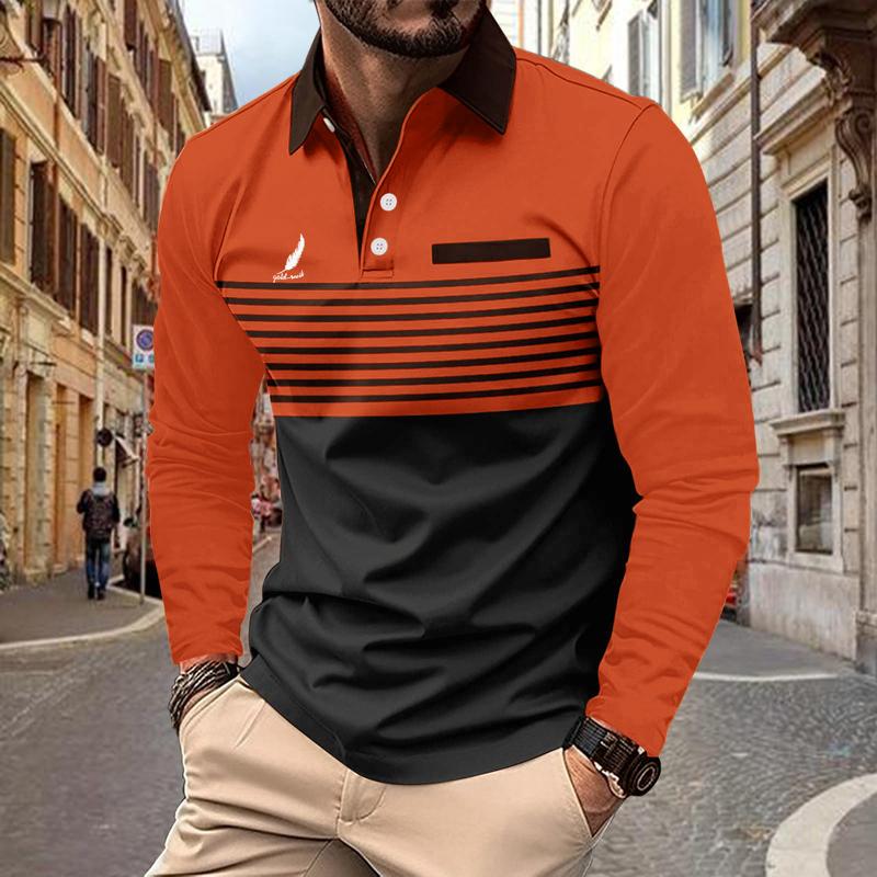Bengbukulun Heren Poloshirt met Lange Mouwen voor de Herfst met Nepzakdesign Modieus Heren Top T-shirt Item XL oranje