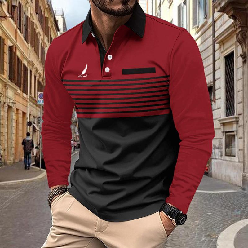 Bengbukulun Heren Poloshirt met Lange Mouwen voor de Herfst met Nepzakdesign Modieus Heren Top T-shirt Item 2XL rood
