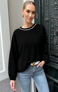 Jurkjes Sparkle Detail Loose Fit Sweater Zwart